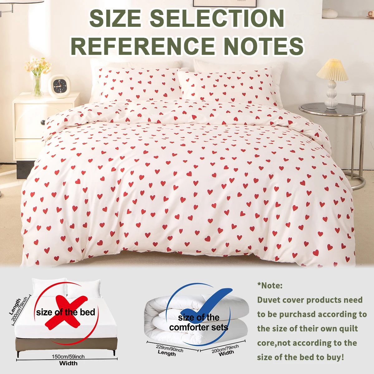 3Pcs/Set Small Red Heart Printed Duvet Cover Set(1 Duvet Cover &Amp; 2 Pillowcase)Soft And Skin-Friendly Duvet Cover Bedding Set For 3Pcs/Set Small Red Heart Printed Duvet Cover Set(1 Duvet Cover &Amp; 2 Pillowcase)Soft And Skin-Friendly Duvet Cover Bedding Set For - Image 2