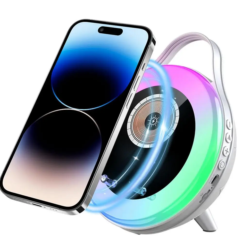 Multifunktionaler Bluetooth-Lautsprecher Mit Kabelloser Ladefunktion, Farbigem Ambientelicht, Freisprechfunktion &Amp; Telefonhalter Multifunktionaler Bluetooth-Lautsprecher Mit Kabelloser Ladefunktion, Farbigem Ambientelicht, Freisprechfunktion &Amp; Telefonhalter - Image 6
