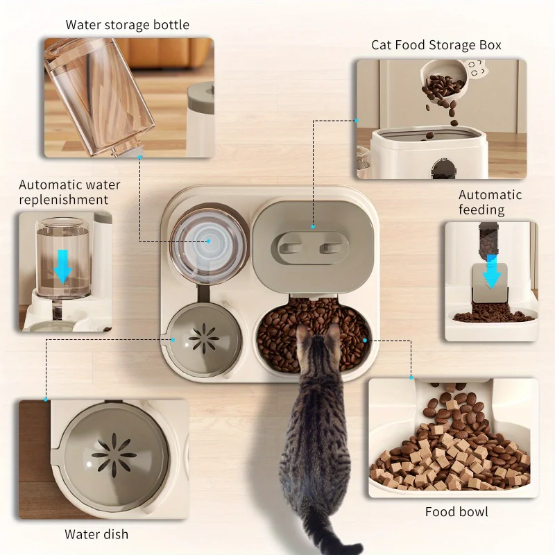 Cat Bowl Automatic Feeder With Spill Proof Design With Water Fountain Pet Food Dispenser For Small Medium Large Cats Dogs Cat Bowl Automatic Feeder With Spill Proof Design With Water Fountain Pet Food Dispenser For Small Medium Large Cats Dogs - Image 3
