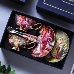Europ Stil Knochen China Paar Kaffee Tasse Set mit Geschenk Box Britischen Porzellan Nachmittag Tee Tasse Untertasse Löffel Ceative Hochzeit tasse