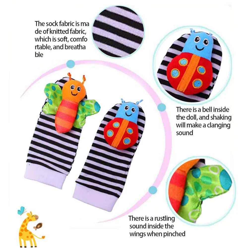4Pcs Baby Rattle Toys Cute Stuffed Animals Wrist Rattle Foot Finder Socks 0~24 Months For Infant Boy Girl Newborn Gift 4Pcs Baby Rattle Toys Cute Stuffed Animals Wrist Rattle Foot Finder Socks 0~24 Months For Infant Boy Girl Newborn Gift - Image 3