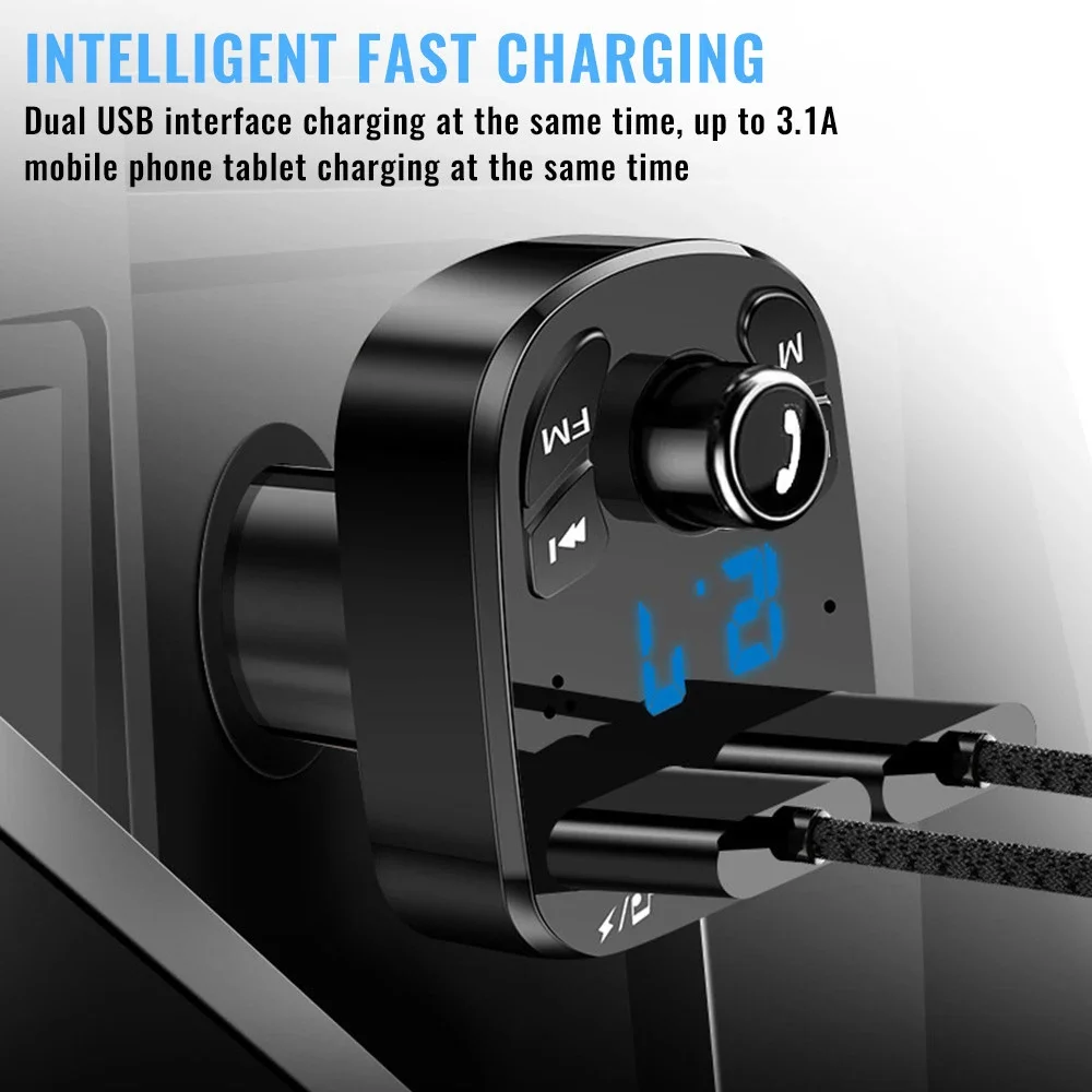 Freisprecheinrichtung Bluetooth 5.0 Mp3 Auto-Ladegerät Fm-Transmitter Kabelloser Dual-Player Bluetooth Led-Anzeige Dual-Usb-Autoladegerät Freisprecheinrichtung Bluetooth 5.0 Mp3 Auto-Ladegerät Fm-Transmitter Kabelloser Dual-Player Bluetooth Led-Anzeige Dual-Usb-Autoladegerät - Image 2