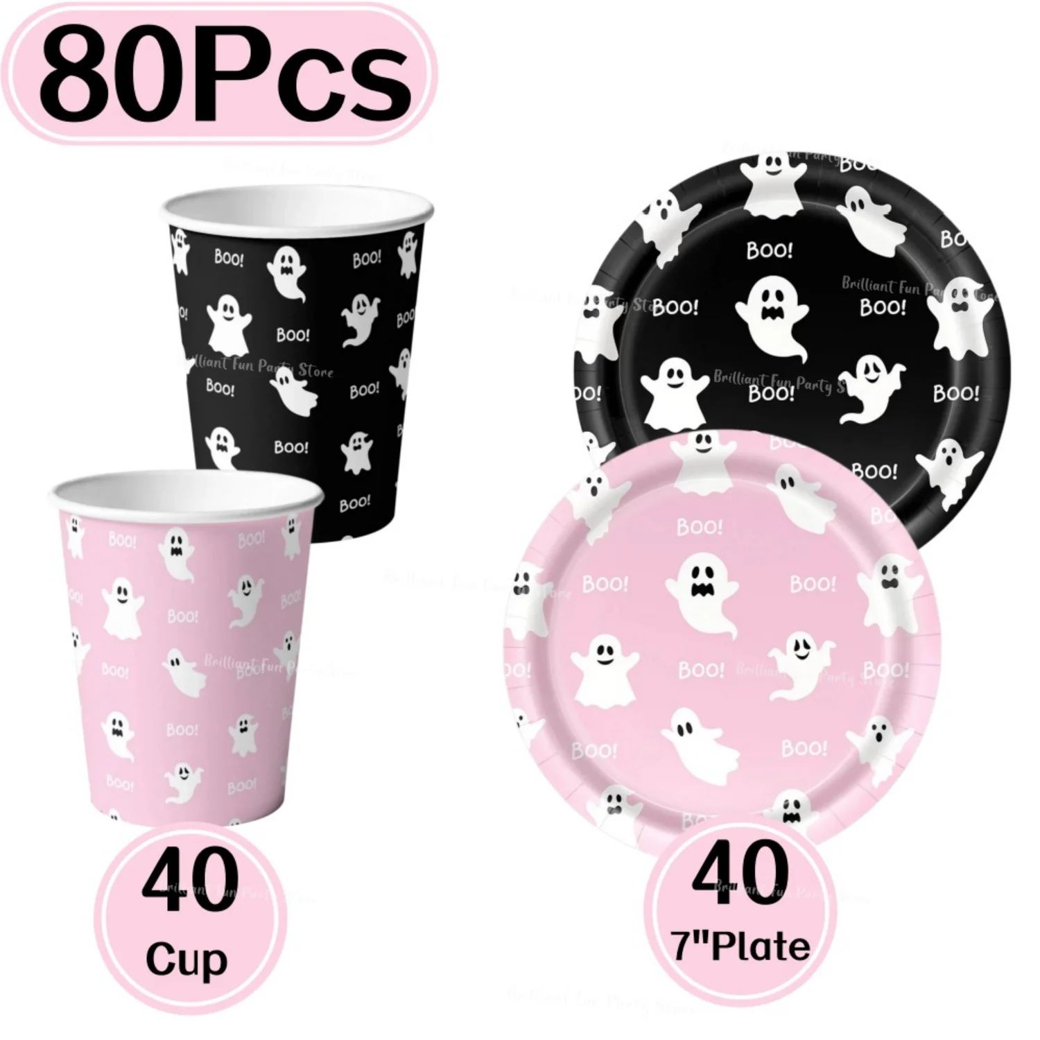 Halloween Geister-Party Zubehör Einweg-Geschirr-Set Rosa &Amp; Schwarz 7-Zoll-Teller Pappbecher Für Kinder Mädchen Geburtstagsfeier Halloween Geister-Party Zubehör Einweg-Geschirr-Set Rosa &Amp; Schwarz 7-Zoll-Teller Pappbecher Für Kinder Mädchen Geburtstagsfeier - Image 5