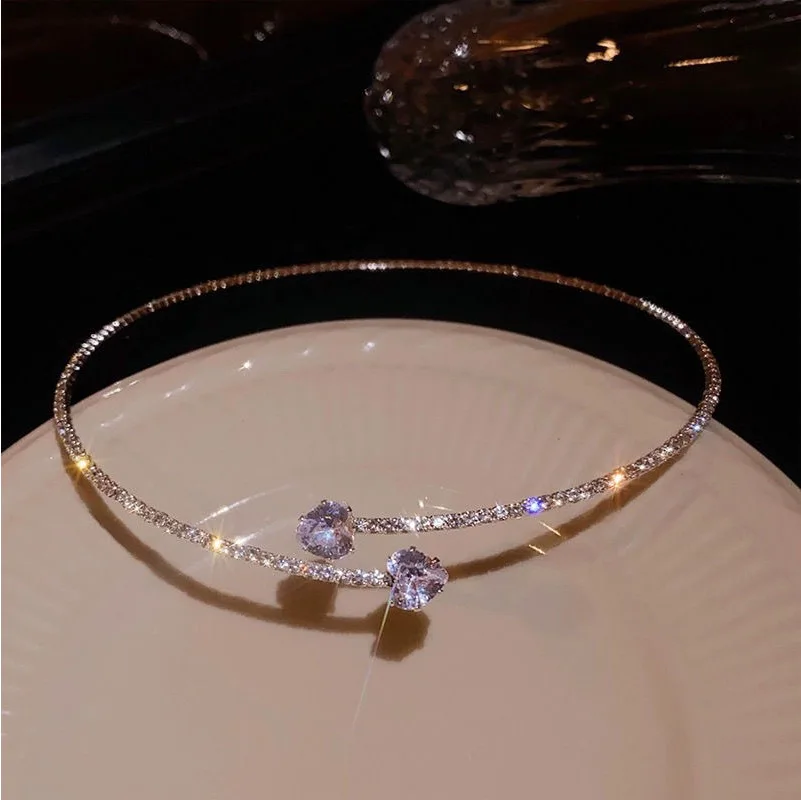 Koreanische Mode Strass Herz Kragen Choker Halskette Für Frauen Einfache Offene Kragen Halskette Drehmomente Schmuck Zubehör Koreanische Mode Strass Herz Kragen Choker Halskette Für Frauen Einfache Offene Kragen Halskette Drehmomente Schmuck Zubehör - Image 4