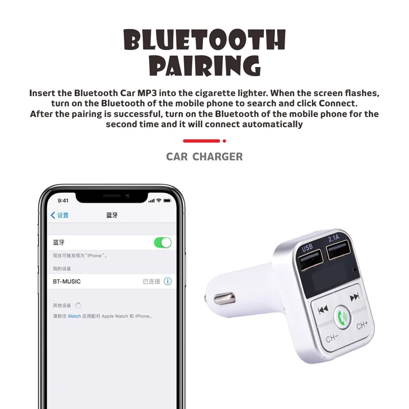 Tragbarer Bluetooth-Auto-Mp3-Player Mit 5.3 Fm-Transmitter, Dual-Usb-Schnellladegerät, Audioempfänger &Amp; Freisprechfunktion Tragbarer Bluetooth-Auto-Mp3-Player Mit 5.3 Fm-Transmitter, Dual-Usb-Schnellladegerät, Audioempfänger &Amp; Freisprechfunktion - Image 2