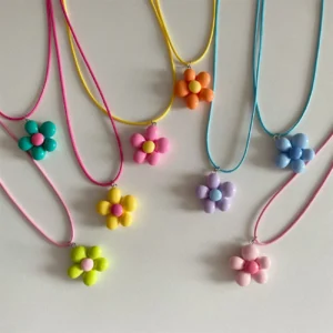 LATS Süße bunte Blumen-Anhänger-Halskette für Frauen und Mädchen, Blumen-Design, Seilkette, Halsreifen, Modeschmuck, Geschenk