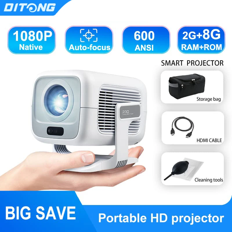 Hd-Projektor Mit Nativer 1080P-Auflösung, 4K-Unterstützung, Wlan 6, Bluetooth 5.4 &Amp; Android – Tragbarer Led-Heimkino-Projektor 1080P Projektor