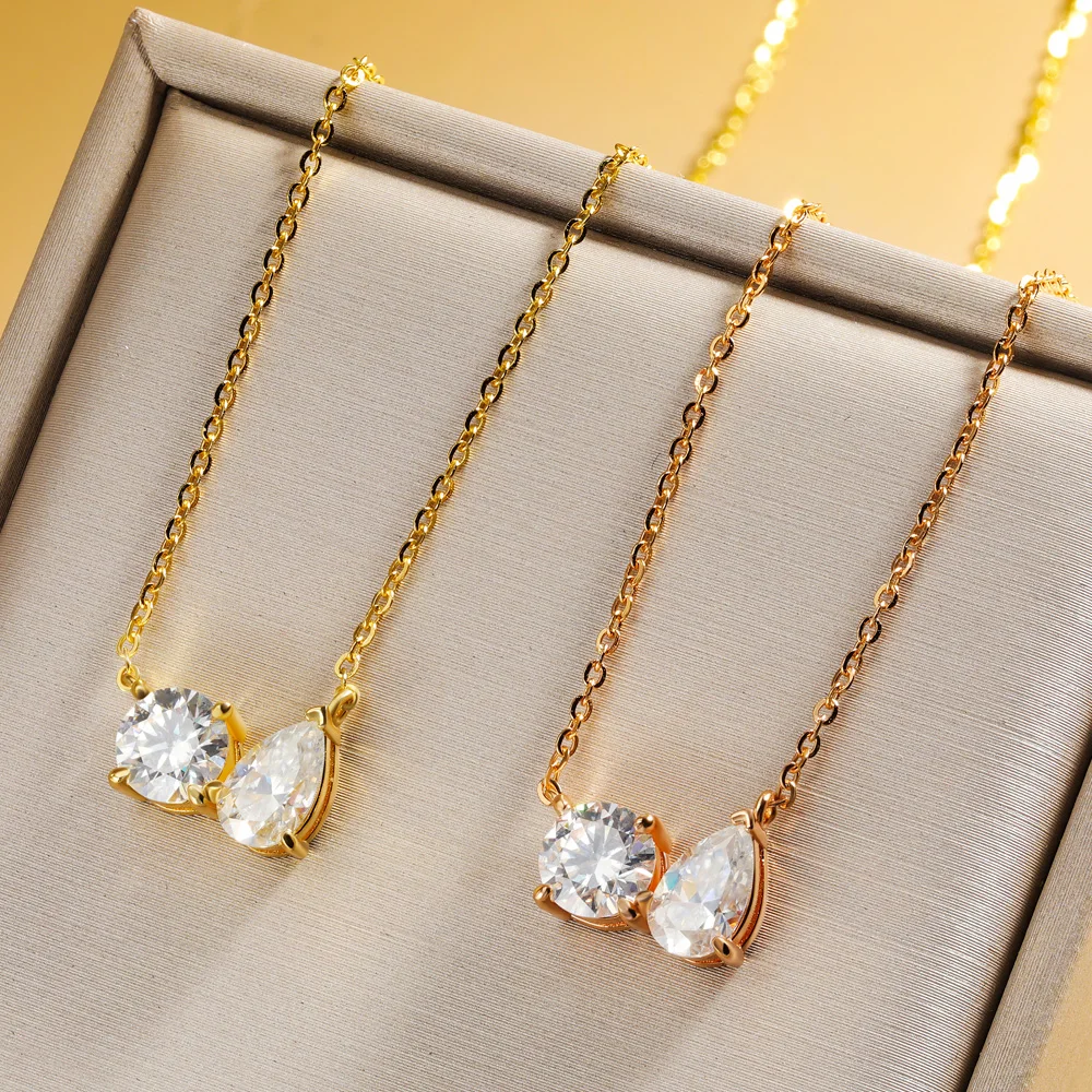 1Ct Runde Und Tropfenförmige Moissanit-Anhänger-Halskette Für Damen, 925Er Sterlingsilber, 18 Karat Vergoldet, Halskette, Hochzeitsschmuck, Gra 1Ct Runde Und Tropfenförmige Moissanit-Anhänger-Halskette Für Damen, 925Er Sterlingsilber, 18 Karat Vergoldet, Halskette, Hochzeitsschmuck, Gra - Image 5