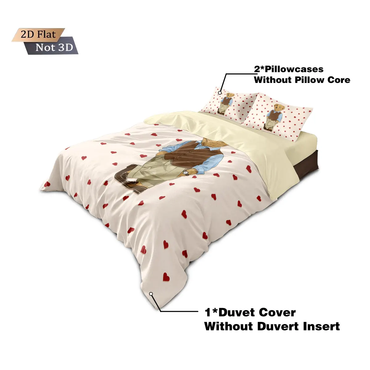 3Pcs Cute Doll Bear Printed Core Free Down Duvet Cover Set, Multi Size Bedding Decoration Bedrooms Dormitories Machine Washable 3Pcs Cute Doll Bear Printed Core Free Down Duvet Cover Set, Multi Size Bedding Decoration Bedrooms Dormitories Machine Washable - Image 3