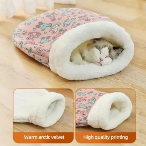 Winter Katze Höhle Bett Selbst Erwärmung Haustier Matte Waschbar Katze Schlafsack Geschlossen Fleece Gefüttert Haustier Bett Indoor Haustier Nest haustier liefert