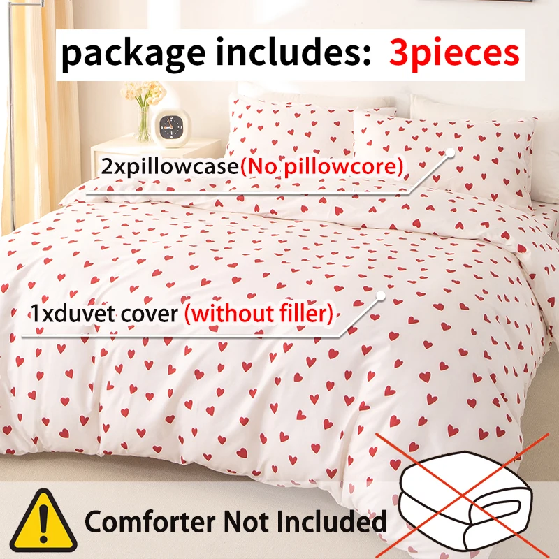 3Pcs/Set Small Red Heart Printed Duvet Cover Set(1 Duvet Cover &Amp; 2 Pillowcase)Soft And Skin-Friendly Duvet Cover Bedding Set For 3Pcs/Set Small Red Heart Printed Duvet Cover Set(1 Duvet Cover &Amp; 2 Pillowcase)Soft And Skin-Friendly Duvet Cover Bedding Set For - Image 3