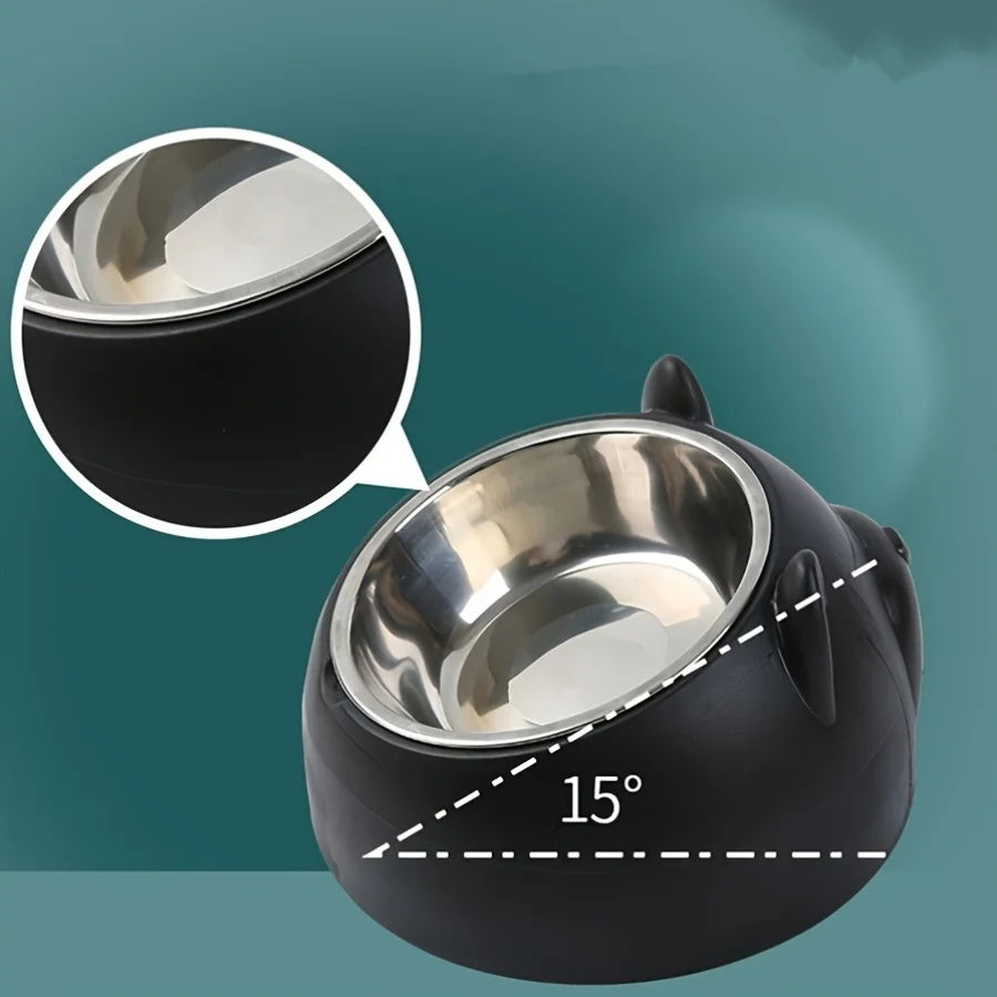 1Pc Elevated Stainless Steel Cat Bowl, Inclined Food &Amp; Water Dish With Cute Ear Stand, Neck Protection Design For Cats 1Pc Elevated Stainless Steel Cat Bowl, Inclined Food &Amp; Water Dish With Cute Ear Stand, Neck Protection Design For Cats - Image 3