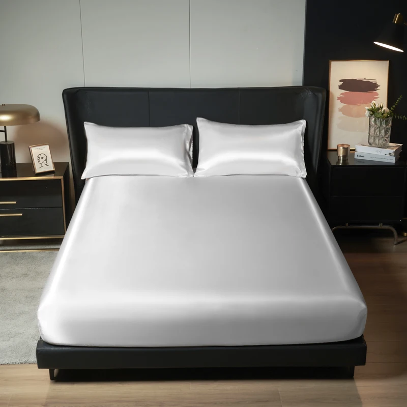 1/3Pc Satin Fitted Sheet Solid Colour Single Twin Full Queen King Ice Silk Mattress Cover Natural With Elastic Band Bed Sheet 1/3Pc Satin Fitted Sheet Solid Colour Single Twin Full Queen King Ice Silk Mattress Cover Natural With Elastic Band Bed Sheet - Image 8