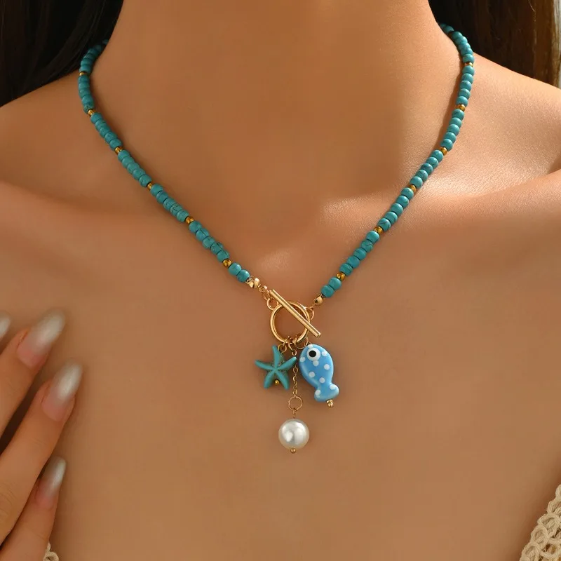 Bohemian Seestern Anhänger Halskette Mit Ot Schnalle Frauen Handgemachte Reis Perlen Keramik Fisch Halsband Halskette Strand Schmuck Geschenke Bohemian Seestern Anhänger Halskette Mit Ot Schnalle Frauen Handgemachte Reis Perlen Keramik Fisch Halsband Halskette Strand Schmuck Geschenke - Image 3