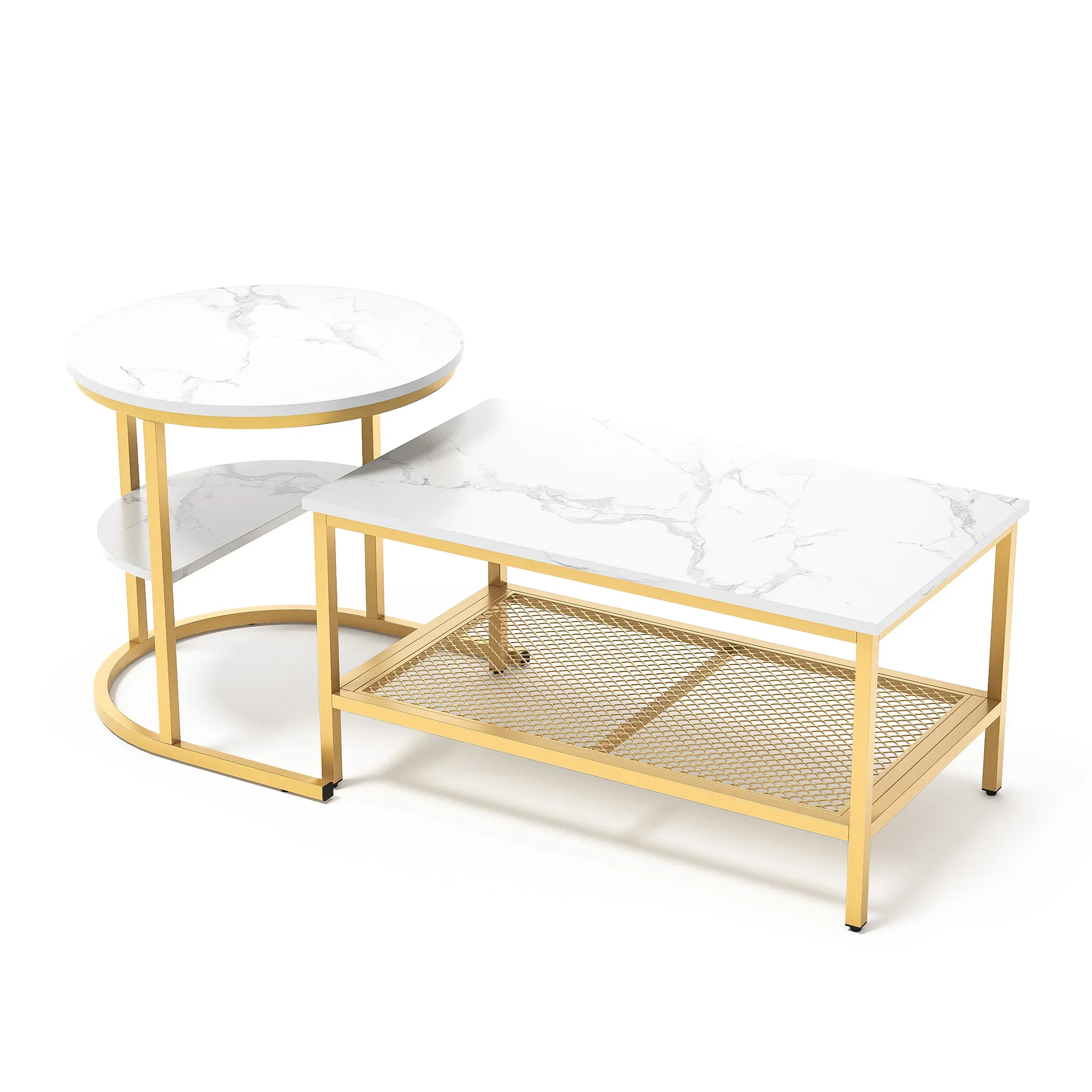 Rosahqnda Moderner 2Er-Set Sofatische Mit Großen Stauraumflächen, Tischplatte Mit Marmormuster Und Stabilen Metallständer Rosahqnda Moderner 2Er-Set Sofatische Mit Großen Stauraumflächen, Tischplatte Mit Marmormuster Und Stabilen Metallständer - Image 5
