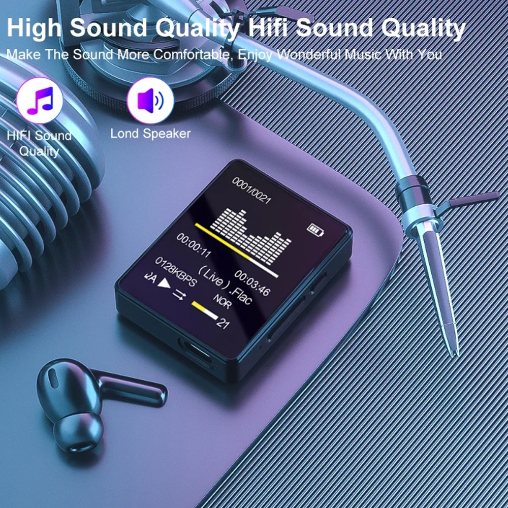 Tragbarer Mp3-Player Mit Bluetooth 5.0 – Mini-Musikplayer Mit Bildschirm, Avi-Videowiedergabe, Fm-Radio, Aufnahmefunktion Und Sport-Design Tragbarer Mp3-Player Mit Bluetooth 5.0 – Mini-Musikplayer Mit Bildschirm, Avi-Videowiedergabe, Fm-Radio, Aufnahmefunktion Und Sport-Design - Image 5