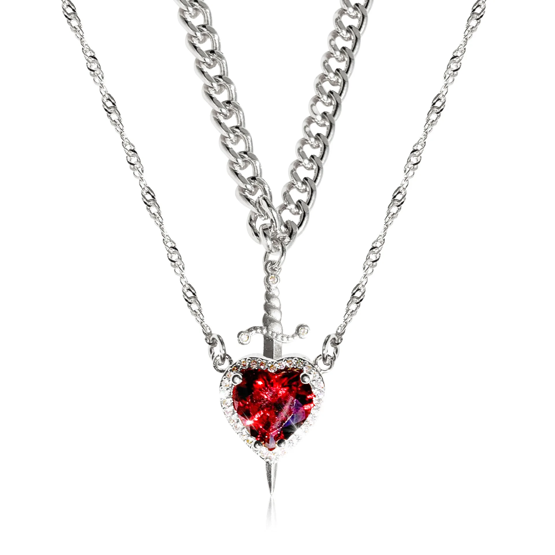Herz- Und Schwert-Halskette, Paar-Halsketten, Zirkon-Kristall, Ring, Armband, Halskette, Schmuckset Für Romantische Valentinstagsgeschenke Herz- Und Schwert-Halskette, Paar-Halsketten, Zirkon-Kristall, Ring, Armband, Halskette, Schmuckset Für Romantische Valentinstagsgeschenke - Image 12