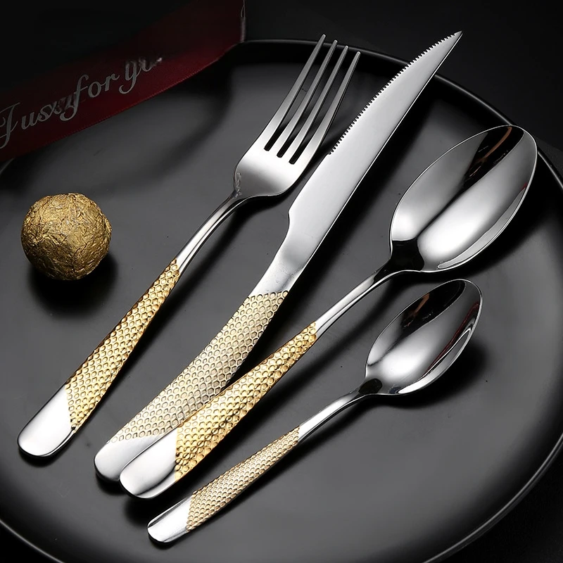 16/24-Teiliges Goldenes Besteckset Aus Edelstahl (Löffel/Gabel/Messer), Lebensmittelechtes Geschirrset, Spülmaschinenfest Und Leicht Zu Reinigen 16/24-Teiliges Goldenes Besteckset Aus Edelstahl (Löffel/Gabel/Messer), Lebensmittelechtes Geschirrset, Spülmaschinenfest Und Leicht Zu Reinigen - Image 3