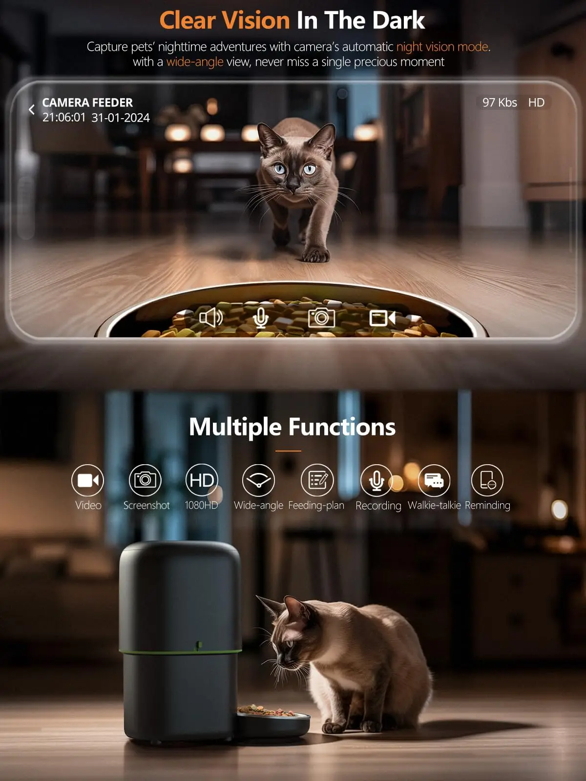 Automatische Katze Feeder Kamera Pet Smart Katze Lebensmittel Kibble Dispenser 2,4G/5Gwifi Tuya App Control Auto Feeder Für Katze Hund Zubehör Automatische Katze Feeder Kamera Pet Smart Katze Lebensmittel Kibble Dispenser 2,4G/5Gwifi Tuya App Control Auto Feeder Für Katze Hund Zubehör - Image 3