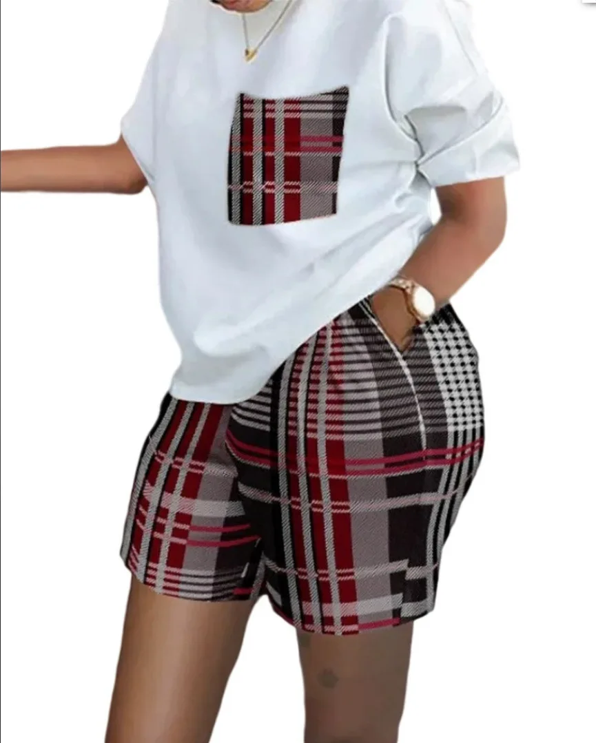 Frauen Drucken Zwei Stück Shorts Sets Passenden Sets Kurzarm T Shirts Taschen Elastische Taille Hosen Y2K Tops Anzüge Sommer 2025 Frauen Drucken Zwei Stück Shorts Sets Passenden Sets Kurzarm T Shirts Taschen Elastische Taille Hosen Y2K Tops Anzüge Sommer 2025 - Image 3