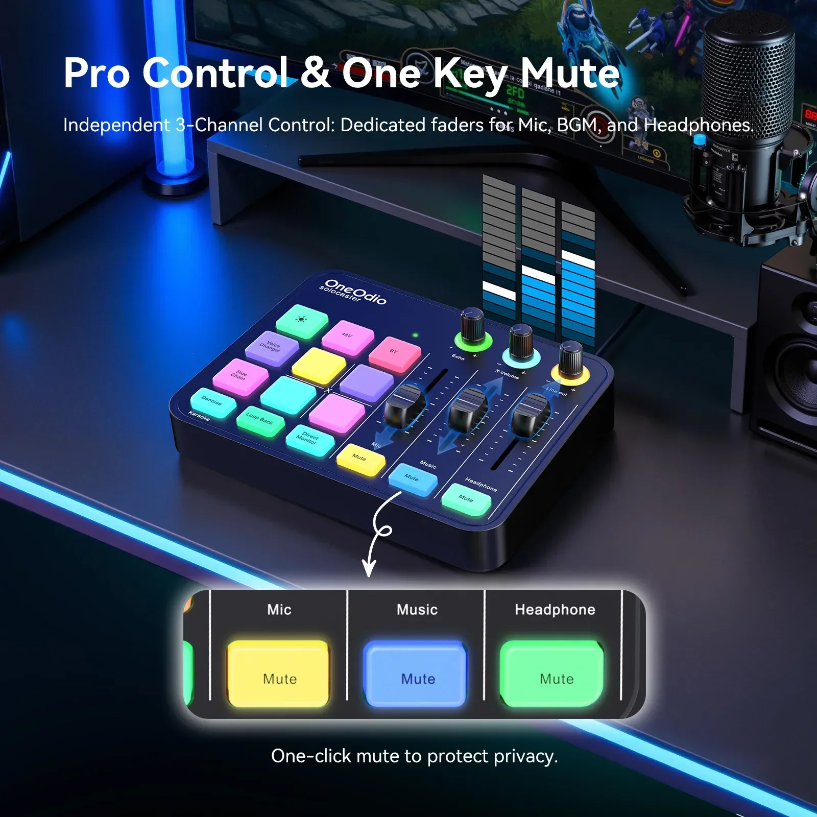 Oneodio Podcast-Mischpult Mit Xlr, 48 V Phantomspeisung &Amp; Rgb – Soundkarte Für Pc, Live-Streaming, Podcasts Und Sprachaufnahmen Oneodio Podcast-Mischpult Mit Xlr, 48 V Phantomspeisung &Amp; Rgb – Soundkarte Für Pc, Live-Streaming, Podcasts Und Sprachaufnahmen - Image 5