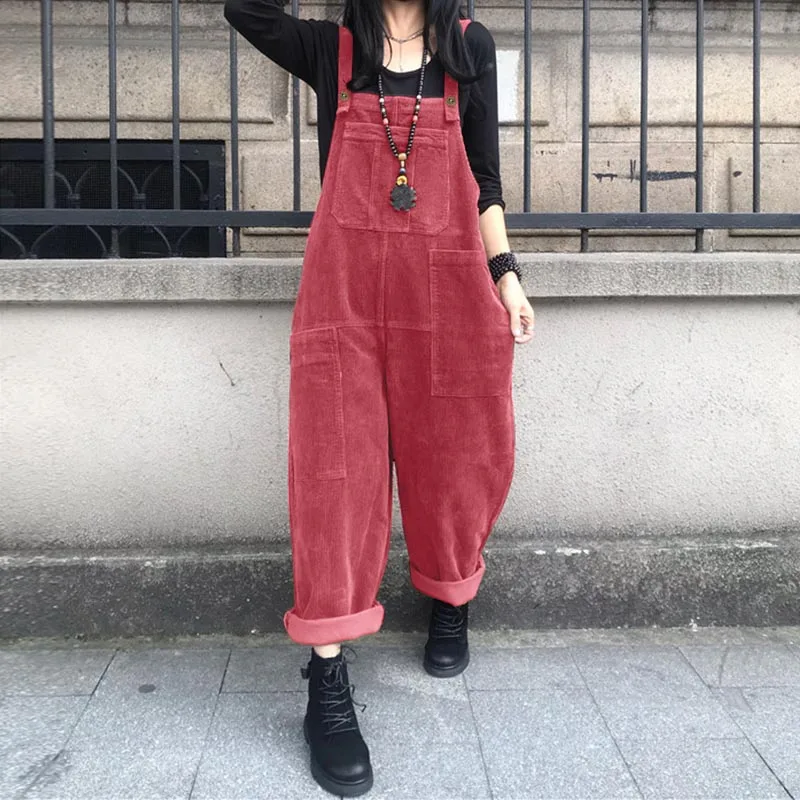 Cord-Latzhosen Für Damen, Sommer-Overalls Zanzea 2026, Lässige Hosenträger-Haremshosen, Einfarbige Damen-Rompers, Übergroße Damenmode Cord-Latzhosen Für Damen, Sommer-Overalls Zanzea 2026, Lässige Hosenträger-Haremshosen, Einfarbige Damen-Rompers, Übergroße Damenmode - Image 10
