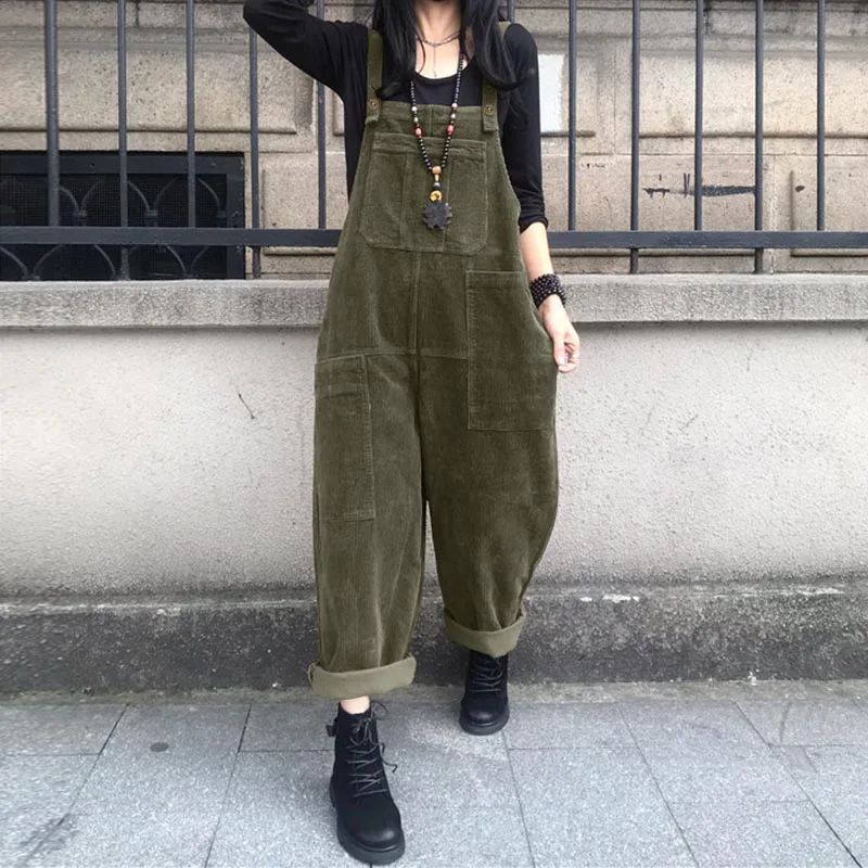 Cord-Latzhosen Für Damen, Sommer-Overalls Zanzea 2026, Lässige Hosenträger-Haremshosen, Einfarbige Damen-Rompers, Übergroße Damenmode Cord-Latzhosen Für Damen, Sommer-Overalls Zanzea 2026, Lässige Hosenträger-Haremshosen, Einfarbige Damen-Rompers, Übergroße Damenmode - Image 8