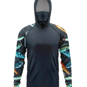 Angler-Kapuzenpullover, Schwimm-Sonnenschutz, UV-blockierende Maske, fischförmiges Oberteil, Ausrüstungsset, anglerkleidung mit Hut.