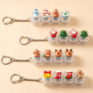 1/4keys Weihnachts-Tastatur-Schlüsselanhänger, leuchtender Mini-Stressabbau-Sensoranhänger, Cartoon-Weihnachtsmann-Weihnachtsbaum-Schlüsselring