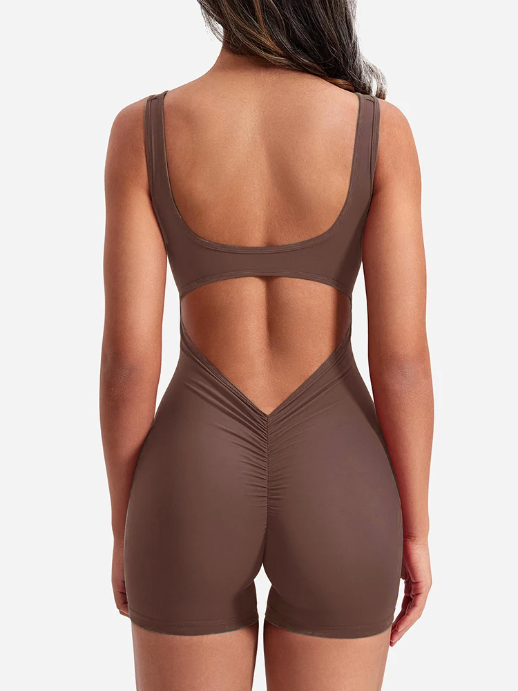 Summer 2025 High-Waisted One-Piece Shorts With Shoulder Straps Slimming Hip Lifting Sexy Sports Yoga Wear Summer 2025 High-Waisted One-Piece Shorts With Shoulder Straps Slimming Hip Lifting Sexy Sports Yoga Wear - Image 4