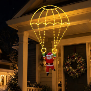 70cm Weihnachts-Fallschirmlichter mit Weihnachtsmann, Wasserdichte 8-Modus-Hängebeleuchtung, Weihnachtsdekoration Außenbeleuchtung