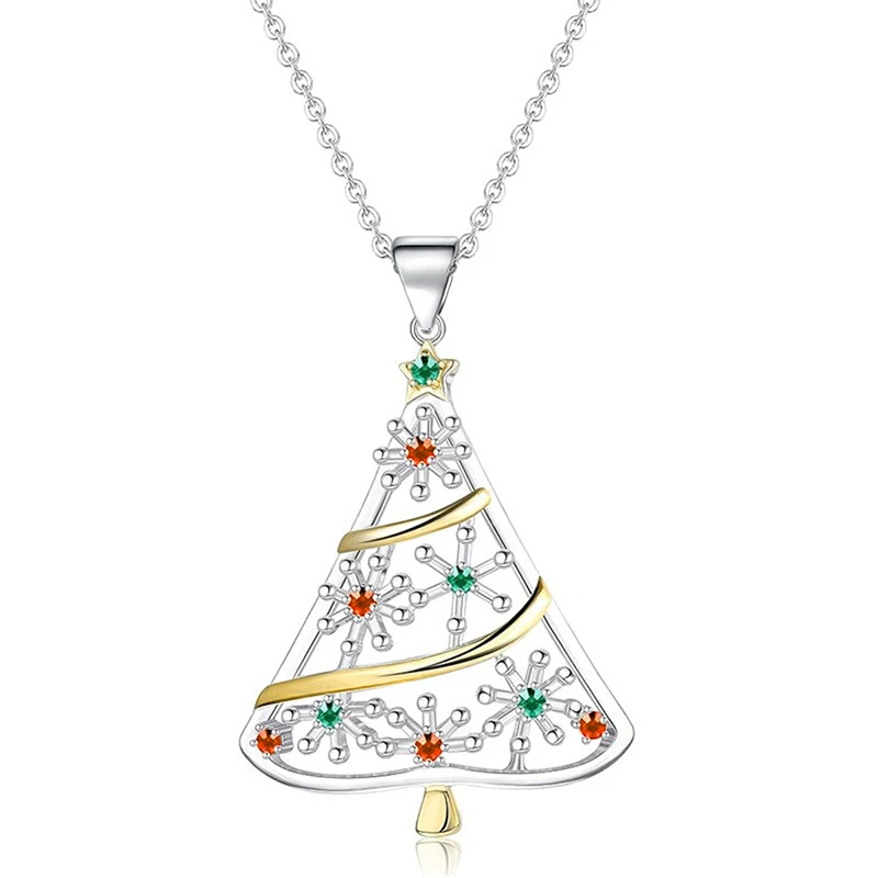 Huitan Elegante Weihnachtsbaum-Halskette Für Damen, Neuartiges Zweifarbiges Weihnachtsfeier-Accessoire, Glänzender Bunter Zirkonia-Schmuck Huitan Elegante Weihnachtsbaum-Halskette Für Damen, Neuartiges Zweifarbiges Weihnachtsfeier-Accessoire, Glänzender Bunter Zirkonia-Schmuck - Image 2