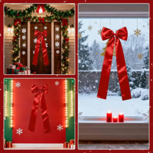 Garvee 60X160CM Große Weihnachtsschleife, Weihnachtsbaumdekoration, wiederverwendbar, weinrot, nicht herunterfallende Schleife, Baumanhänger, Weihnachtsdekoration für Zuhause, Kränze, für den Innen- und Außenbereich, Burgunderfarbenes Band, Geschenkschleifen