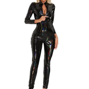 Laser Colorful Wet Look PVC Catsuit Shiny PU Leather Zipper Open Crotch Bodysuit Tights Cosplay Leotard Sexy Jumpsuit Conjoined
