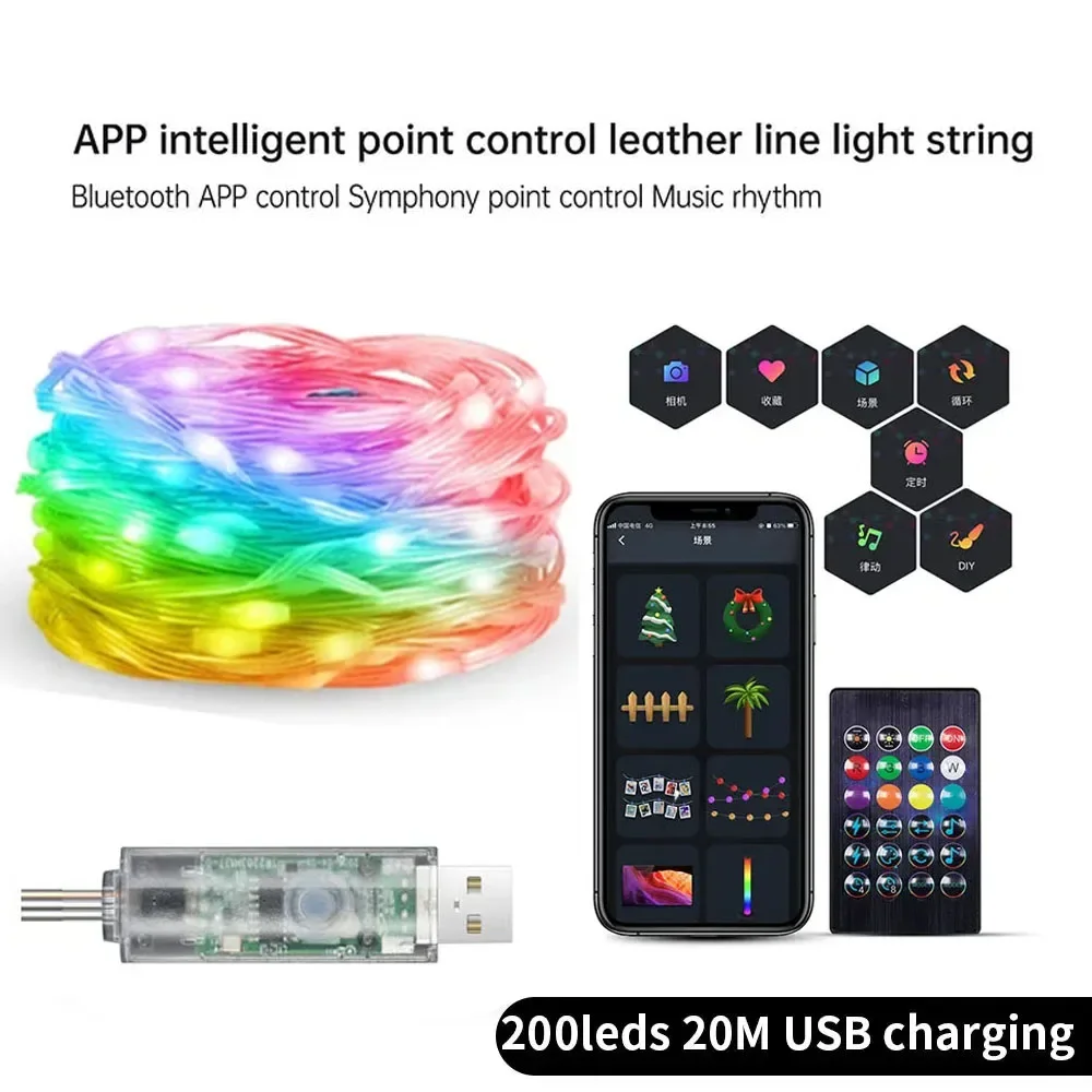 Rgb Leder-Led-Lichterkette 10M 40M Smart Bluetooth Musik-Lichterkette Ip65 Feiertagsdekoration Rgb Leder-Led-Lichterkette 10M 40M Smart Bluetooth Musik-Lichterkette Ip65 Feiertagsdekoration - Image 2