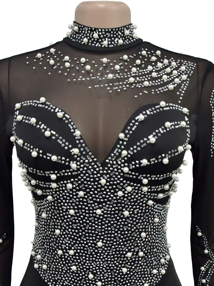 Beyprern Women'S Sheer Mesh Crystal Jumpsuits One Piece Outfits Glam Fitted Long Sleeve Pearls Rhinestone Rompers Club Overalls Beyprern Women'S Sheer Mesh Crystal Jumpsuits One Piece Outfits Glam Fitted Long Sleeve Pearls Rhinestone Rompers Club Overalls - Image 6