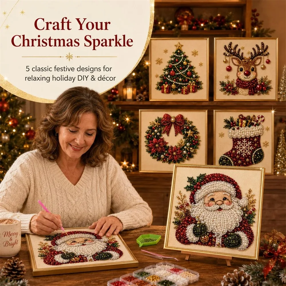 Neues Weihnachts-Perlen-Diamant-Malerei-Set Mit Weihnachtsmann-Elch-Muster, Diy-Perlenkunst, Geeignet Als Weihnachtsgeschenk, Partygeschenk Neues Weihnachts-Perlen-Diamant-Malerei-Set Mit Weihnachtsmann-Elch-Muster, Diy-Perlenkunst, Geeignet Als Weihnachtsgeschenk, Partygeschenk - Image 4