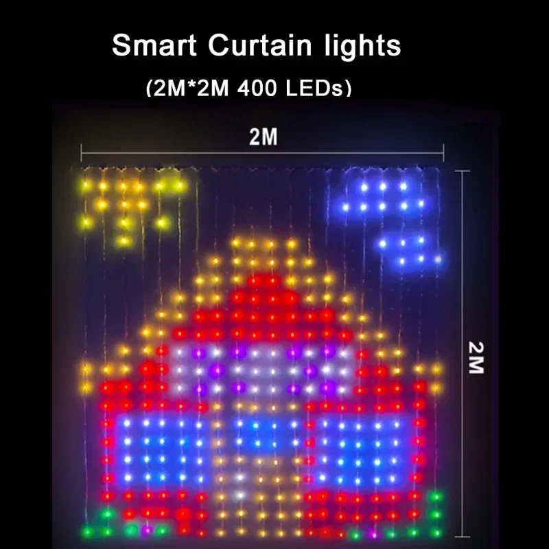 2*2M/3*3M 400Led Intelligente Lichtvorhänge Mit App-Steuerung Und Musikmodus, Ip65 Wasserdicht, Für Außen-Weihnachtsdekoration 2*2M/3*3M 400Led Intelligente Lichtvorhänge Mit App-Steuerung Und Musikmodus, Ip65 Wasserdicht, Für Außen-Weihnachtsdekoration - Image 3