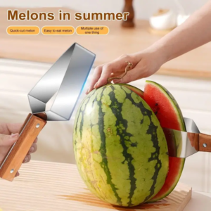 Wassermelonen-Schneider, zum Zerteilen, Edelstahl-Messer mit Holzgriff