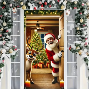 Winterliche Weihnachtsmann-Rentier-Türdekoration, Hängende Türbanner, Niedliche Outdoor-Weihnachtskulisse
