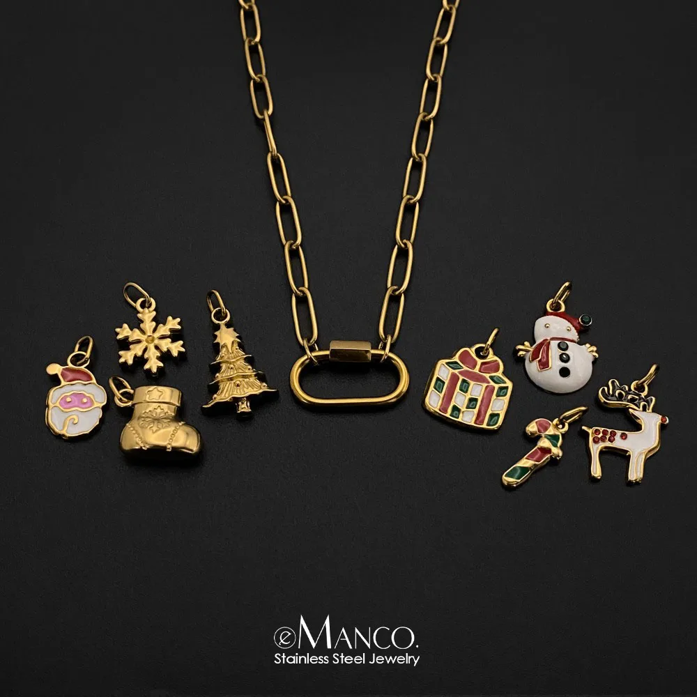 Emanco Vergoldete Edelstahl-Weihnachtsanhänger: Weihnachtsmann, Schneeflocke, Baum, Schneemann, Rentier, Emaille-Anhänger Für Diy-Schmuck Emanco Vergoldete Edelstahl-Weihnachtsanhänger: Weihnachtsmann, Schneeflocke, Baum, Schneemann, Rentier, Emaille-Anhänger Für Diy-Schmuck