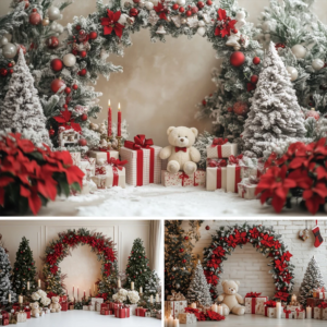 Winter Weihnachten Hochzeit Hintergründe Für Fotos Bogen Tür Weihnachten Baum Spielzeug Bär Kinder Familie Porträt Hintergrund Foto Studio