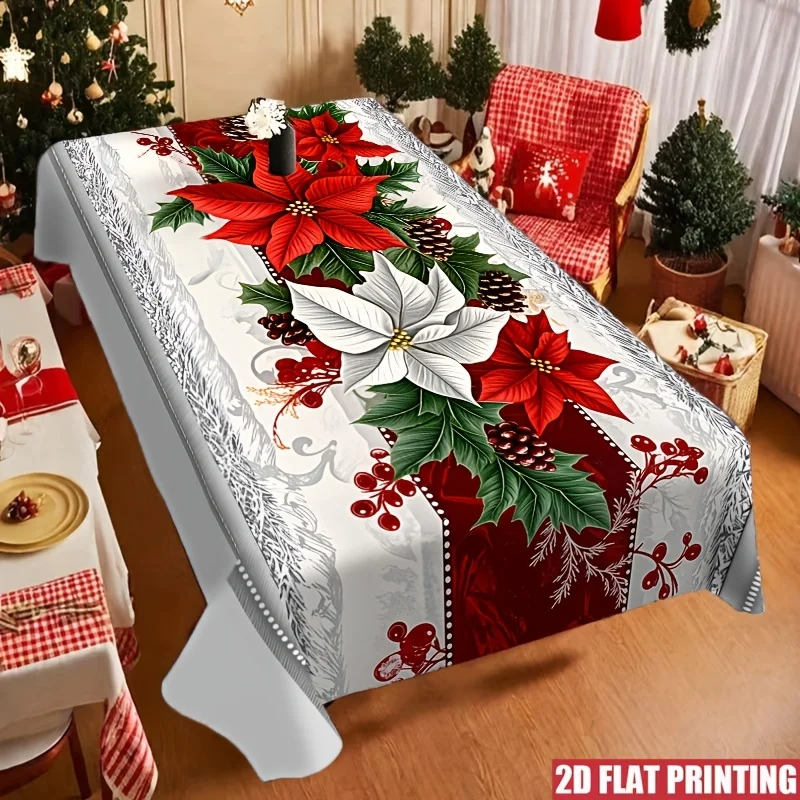 Elegante Weihnachtstischdecke, Rot Und Grün, Mit Poinsettia-Motiv, Für Festliche Tischdekoration, Winter- Und Weihnachtsfeiern, Als Tisch- Und Serviettengarnitur. Elegante Weihnachtstischdecke, Rot Und Grün, Mit Poinsettia-Motiv, Für Festliche Tischdekoration, Winter- Und Weihnachtsfeiern, Als Tisch- Und Serviettengarnitur. - Image 4