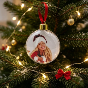 1 Stück Weihnachts-Transparent-Fotokugel, personalisierbare Weihnachtskugel-Anhänger, Fünf-Sterne-Kugel, DIY-Weihnachtsbaum-Hängedekorationen