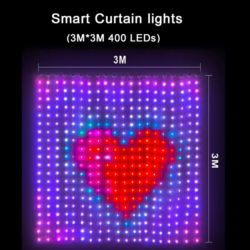 2*2M/3*3M 400Led Intelligente Lichtvorhänge Mit App-Steuerung Und Musikmodus, Ip65 Wasserdicht, Für Außen-Weihnachtsdekoration 2*2M/3*3M 400Led Intelligente Lichtvorhänge Mit App-Steuerung Und Musikmodus, Ip65 Wasserdicht, Für Außen-Weihnachtsdekoration - Image 4