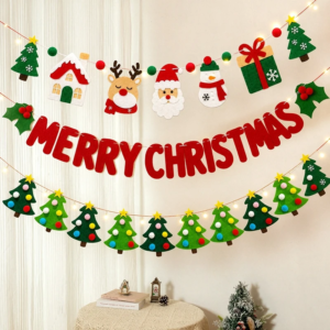 Weihnachtliche Hängeaccessoires, Frohe Weihnachten-Ornamente, Weihnachtsbaum-Flaggen-Anhänger, Weihnachts- und Neujahrs-Party-Dekoration