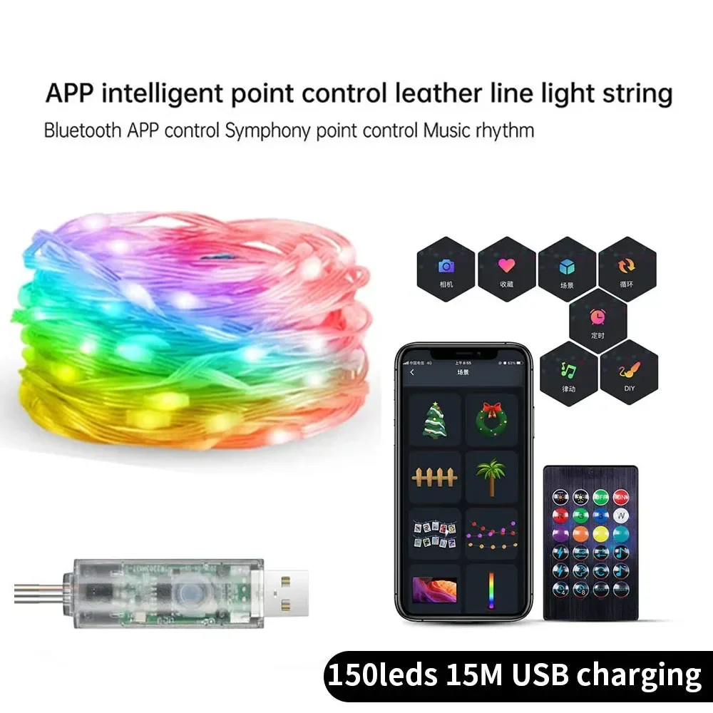 Rgb Leder-Led-Lichterkette 10M 40M Smart Bluetooth Musik-Lichterkette Ip65 Feiertagsdekoration Rgb Leder-Led-Lichterkette 10M 40M Smart Bluetooth Musik-Lichterkette Ip65 Feiertagsdekoration - Image 3