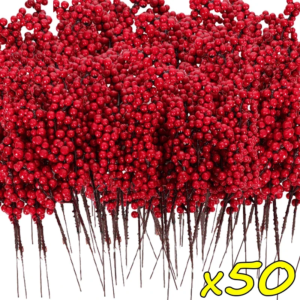 50/1 Zweig Weihnachten künstliche Beeren Stiel rote Stechpalme Beere gefälschte Blumen Pflanze für Weihnachts baum Neujahr Party Wohnkultur Ornament