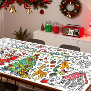 Weihnachts-Mal-Tischdecke 180x120cm, wiederverwendbar, zum Bemalen, für Weihnachtsfeiern, Weihnachtsmann, Zwerg, Festliche Tischdecke, 1 Stück