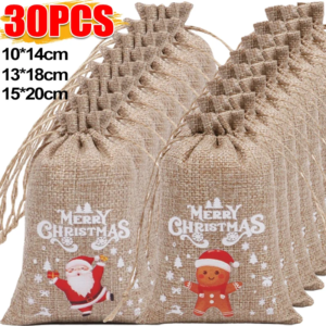 30/1Pcs Weihnachten Kordelzug Santa Claus Schneemann Leinen Süßigkeiten Geschenk Verpackung Taschen Weihnachten Gunsten Armband Schmuck Lagerung beutel